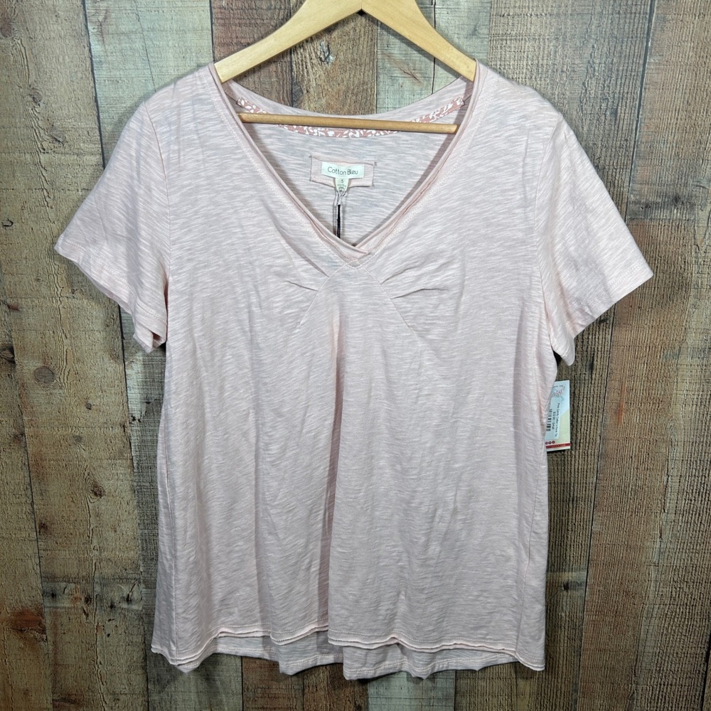 Cotton Bleu Blush Pink V Neck Babydoll Top Short Sleeve Soft Girl Small Pastel